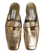 Gold Leather Flats Slides Mule Loafers Shoes