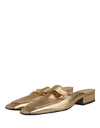 Gold Leather Flats Slides Mule Loafers Shoes