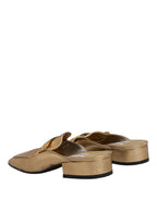 Gold Leather Flats Slides Mule Loafers Shoes