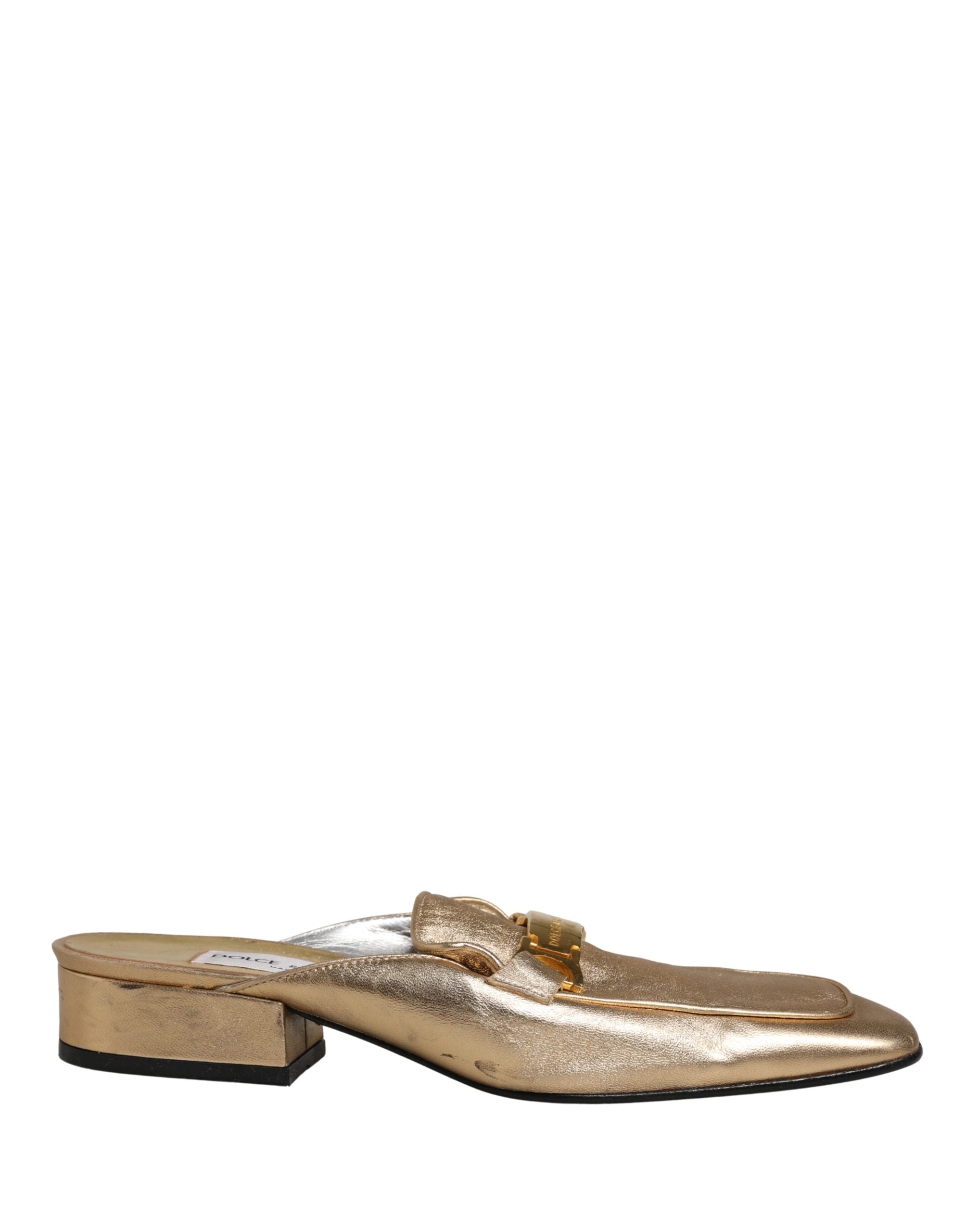 Gold Leather Flats Slides Mule Loafers Shoes