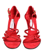 Red Calf Suede Strappy Heels Sandals Shoes