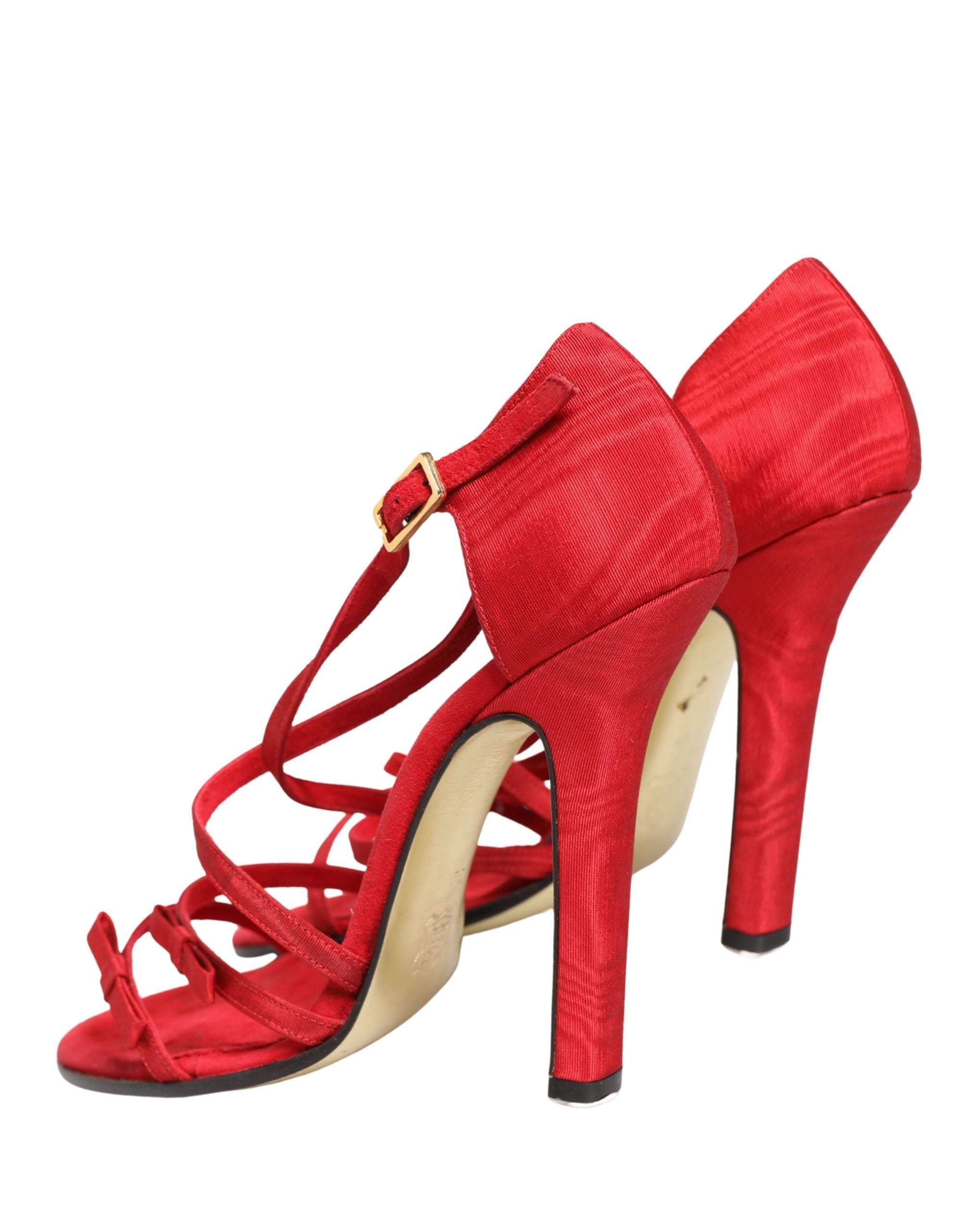 Red Calf Suede Strappy Heels Sandals Shoes
