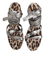 Silver Leather Platform Wedge Sandals Shoes