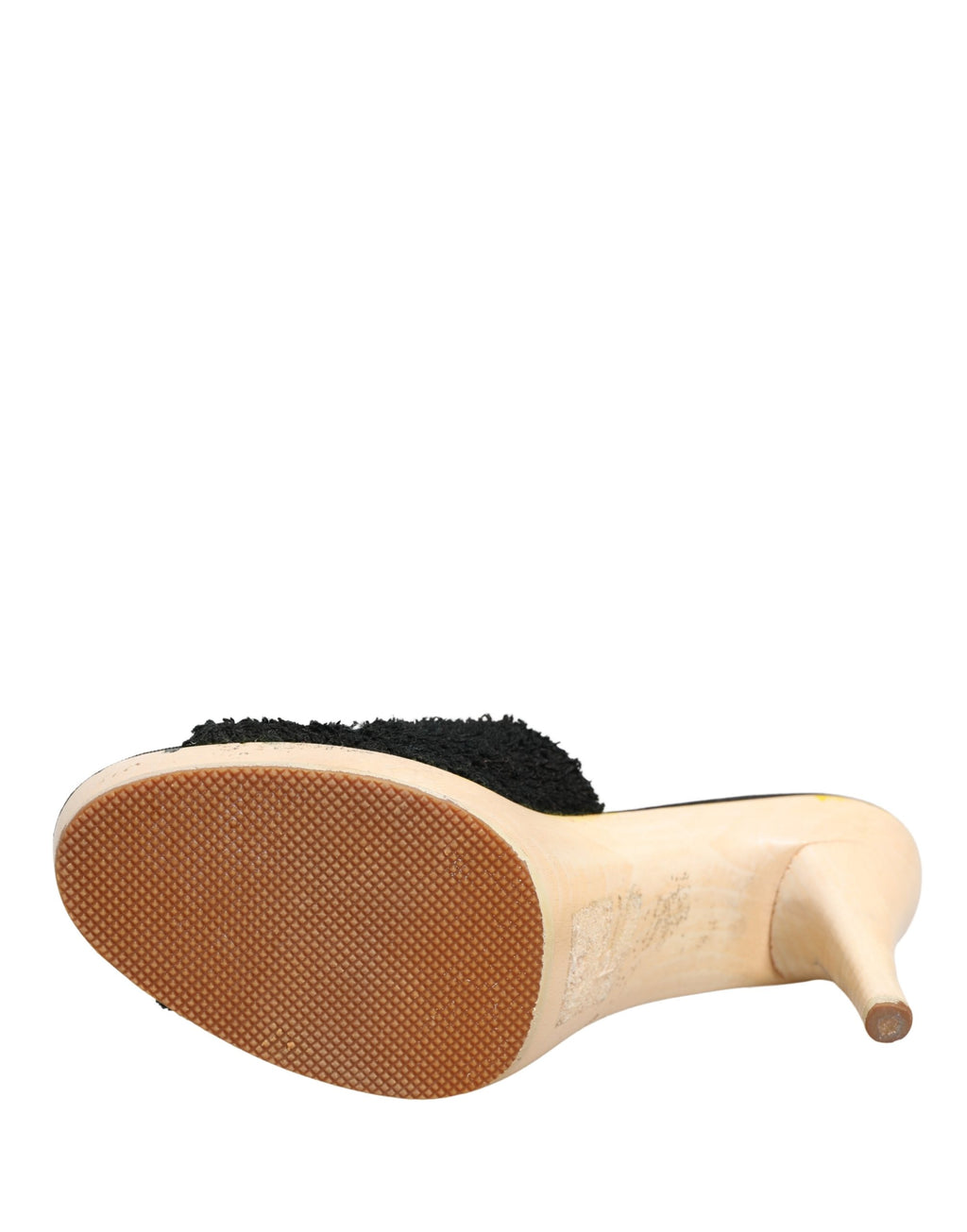 Black Fabric Fur Mule Wood Platform Heel Shoes