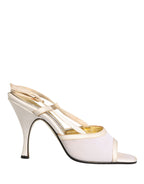 White Satin Slingback Heels Pumps Shoes