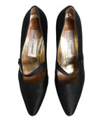 Black Satin Mary Jane Pumps Shoes