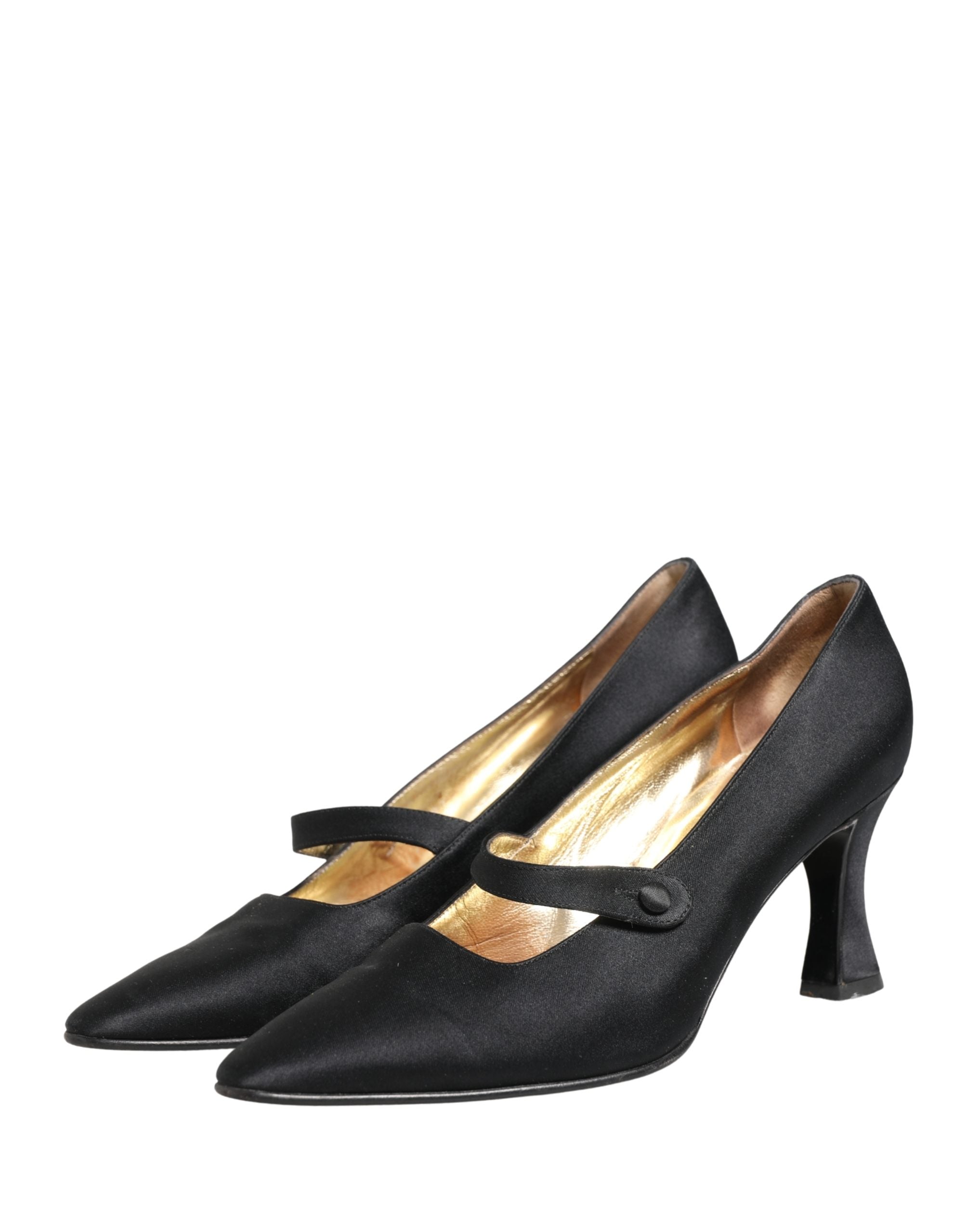 Black Satin Mary Jane Pumps Shoes