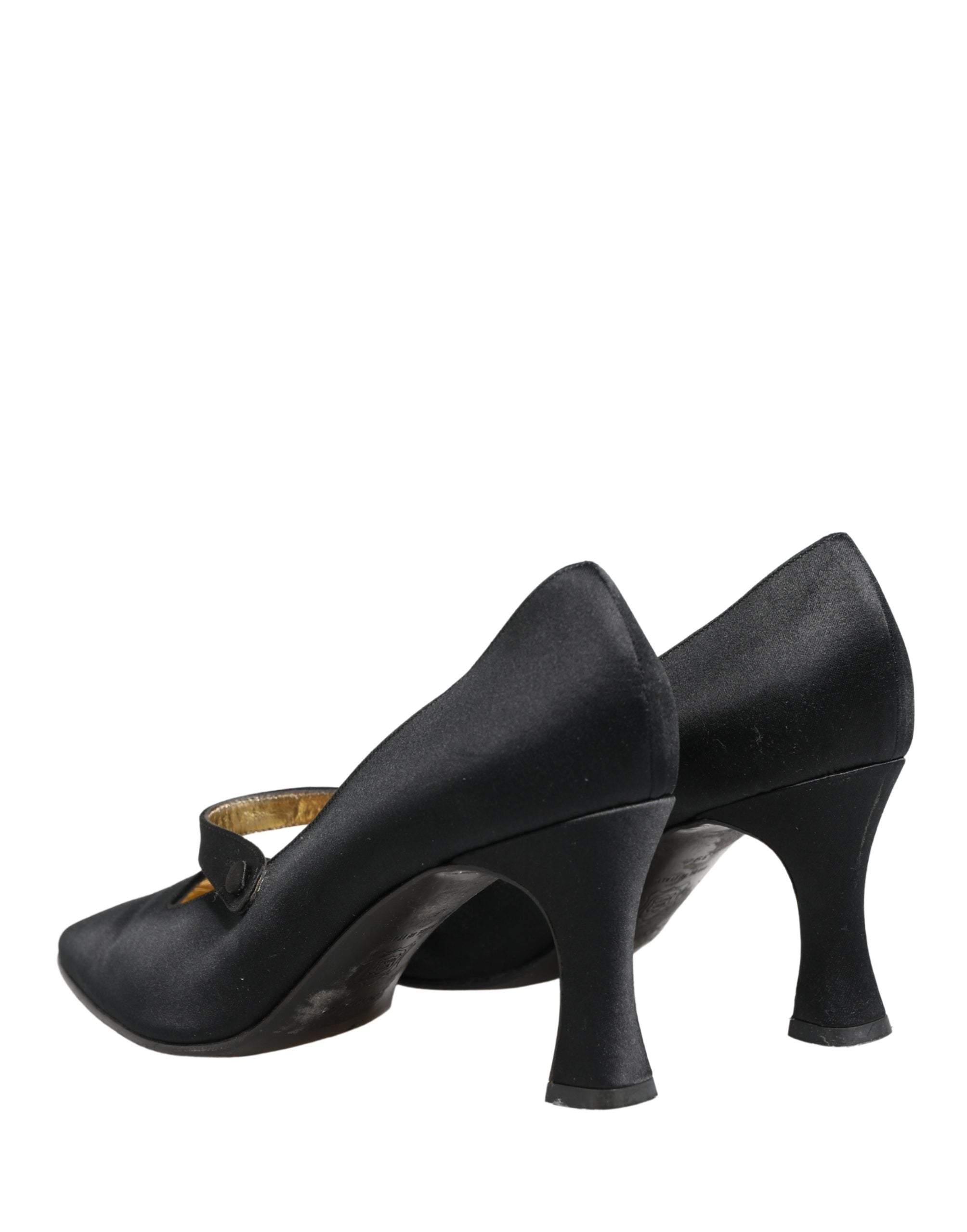 Black Satin Mary Jane Pumps Shoes