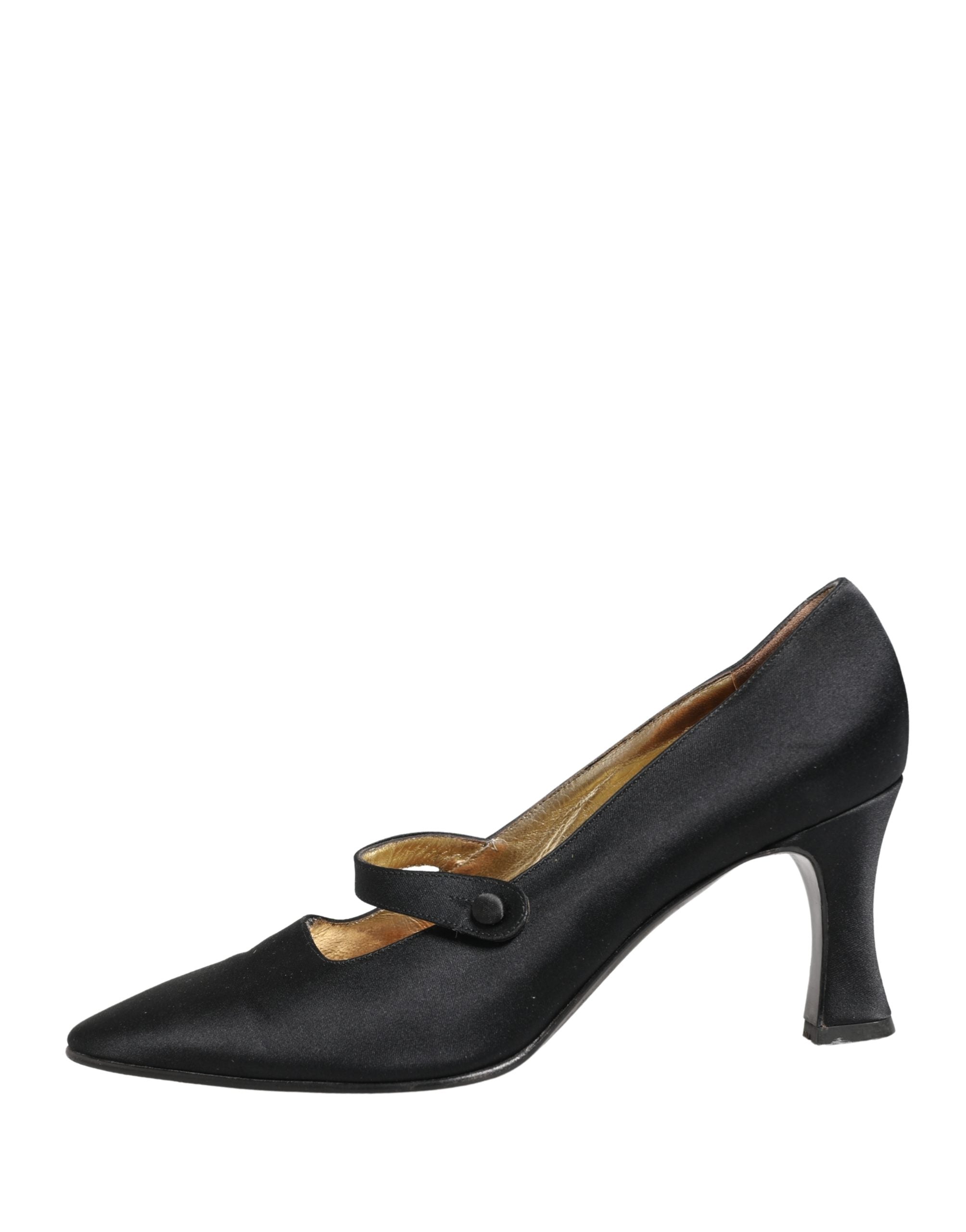 Black Satin Mary Jane Pumps Shoes