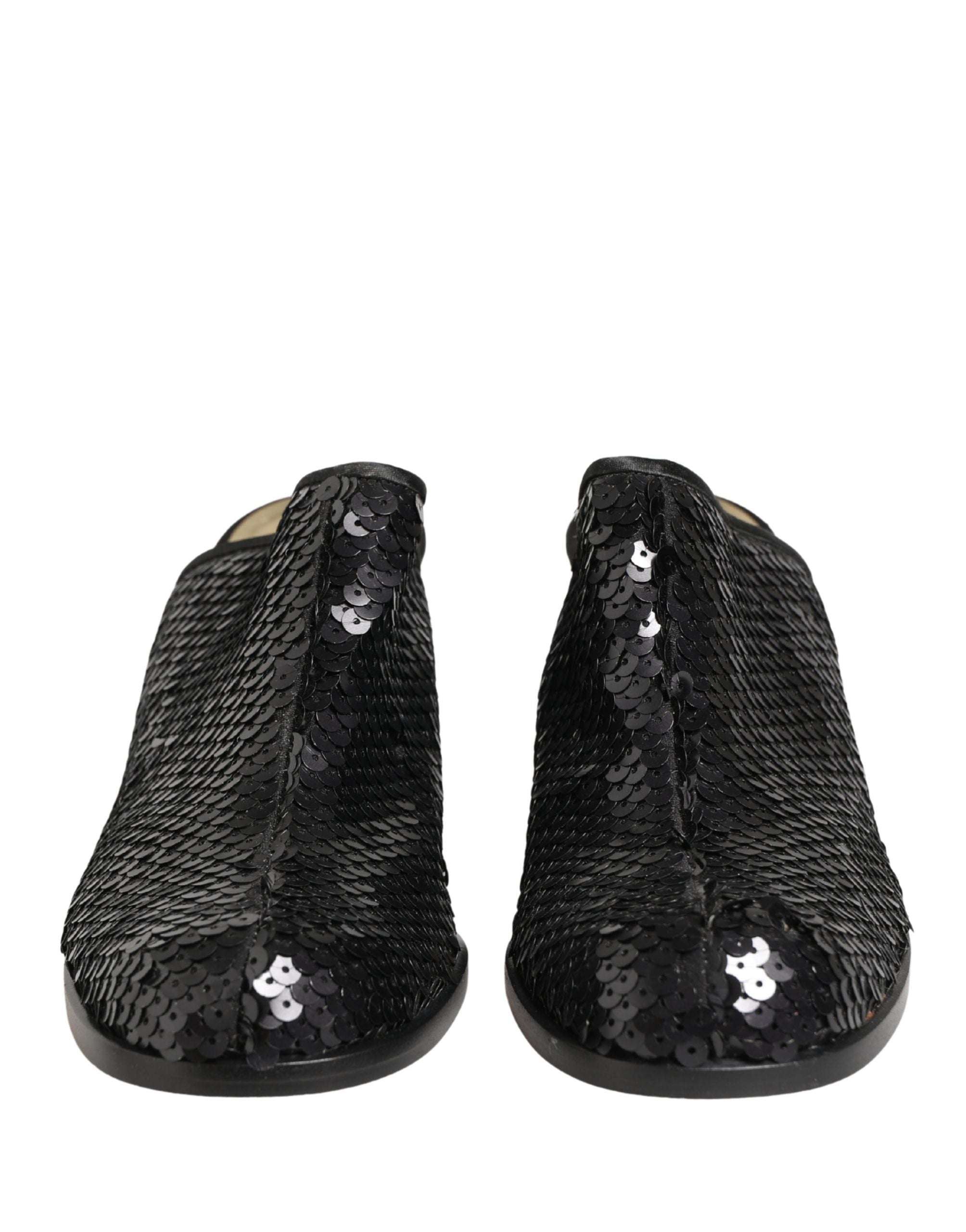 Black Sequined Mules Shoes