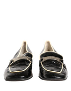 Black Patent Leather Logo Flats Loafers Shoes
