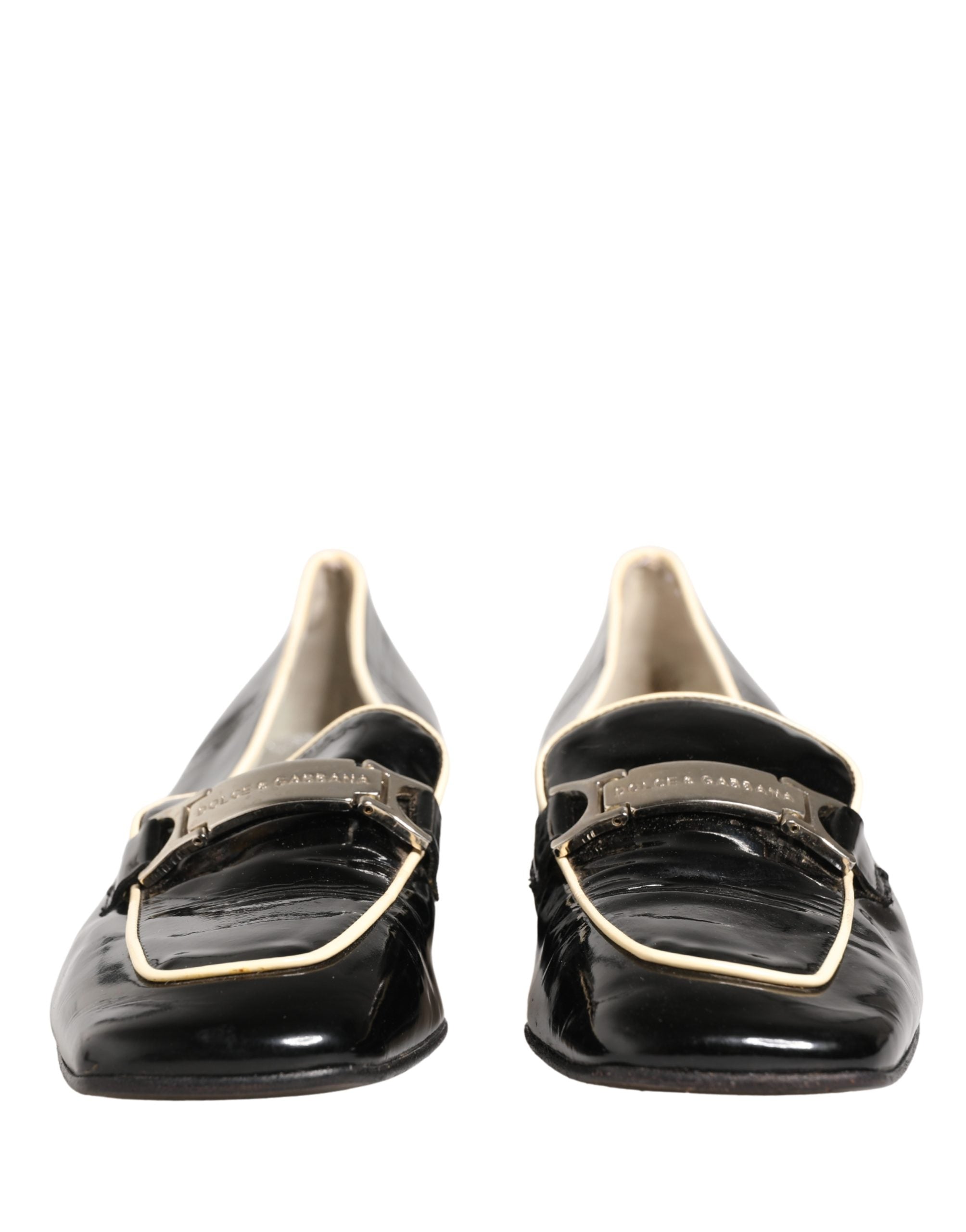 Black Patent Leather Logo Flats Loafers Shoes
