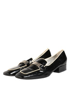 Black Patent Leather Logo Flats Loafers Shoes