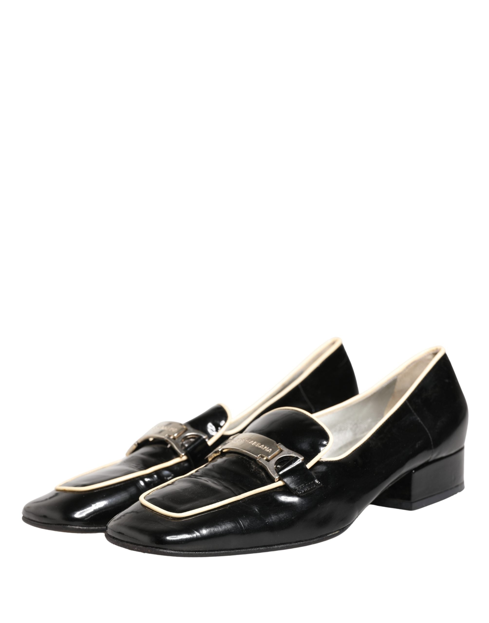Black Patent Leather Logo Flats Loafers Shoes