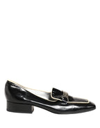Black Patent Leather Logo Flats Loafers Shoes