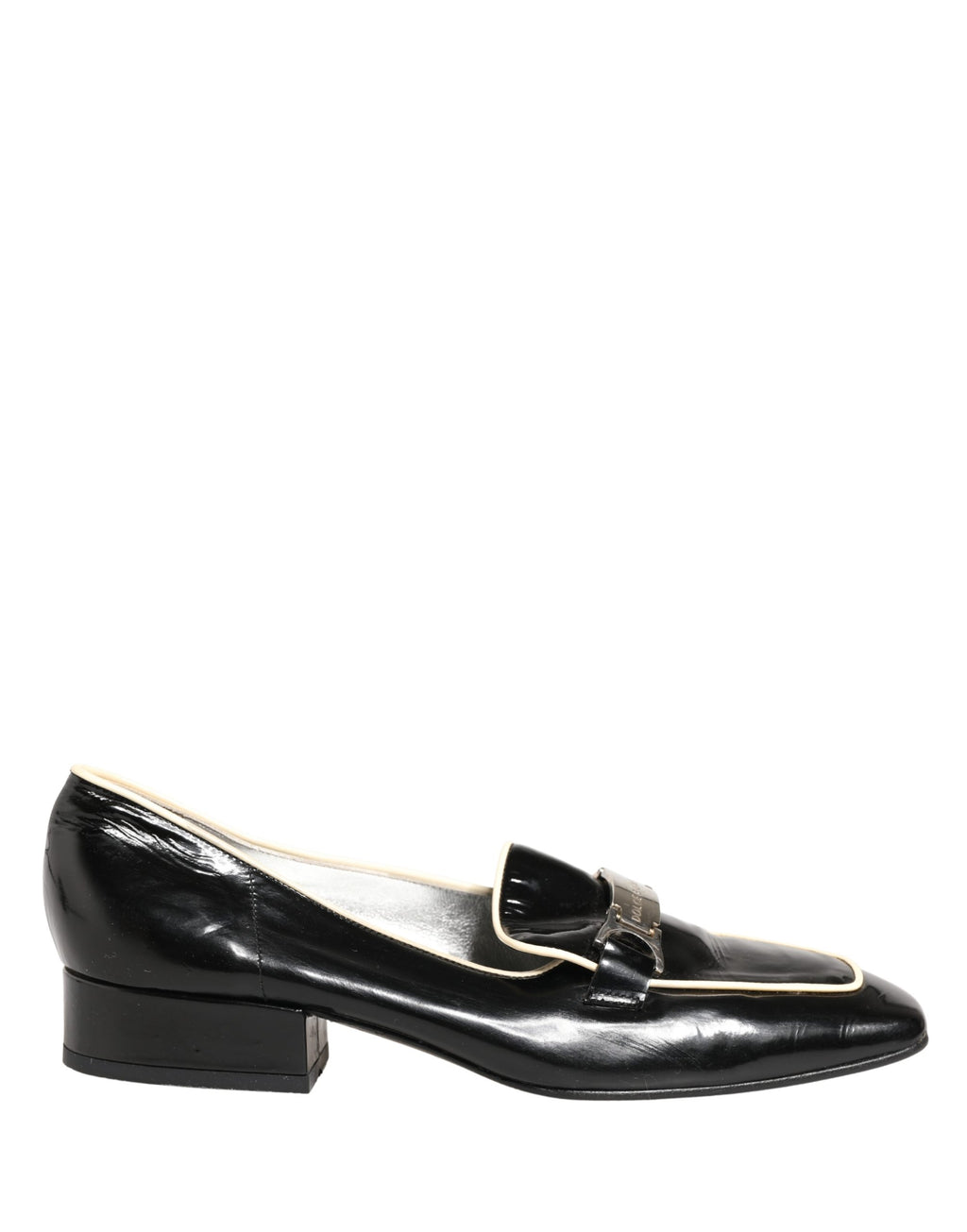 Black Patent Leather Logo Flats Loafers Shoes