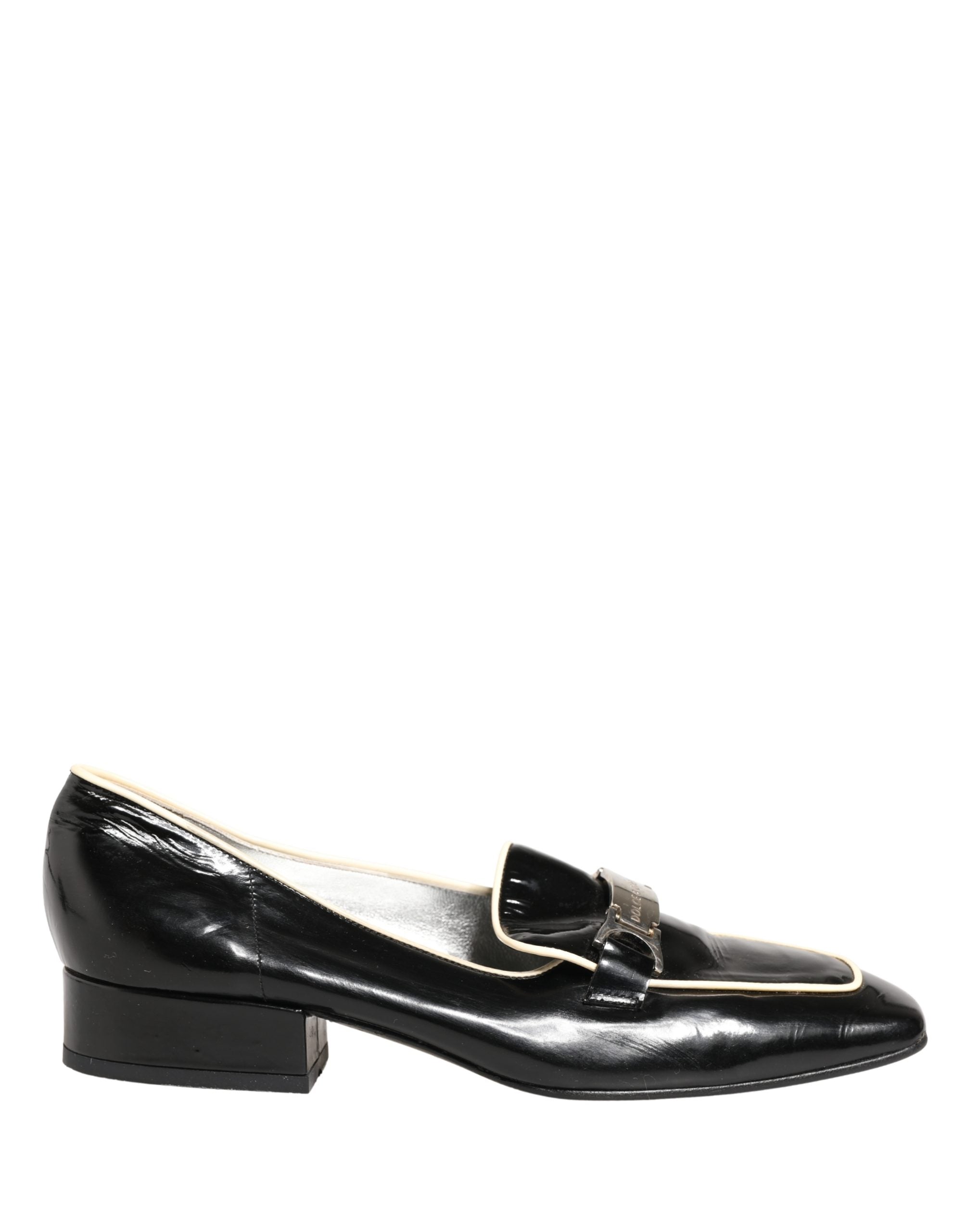 Black Patent Leather Logo Flats Loafers Shoes