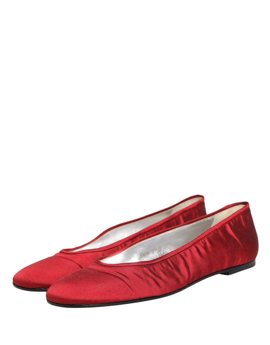 Red Satin Fabric Ballet Slip On Flats Shoes