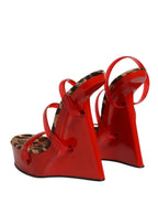 Red Lacquer Platform Wedge Sandals Shoes