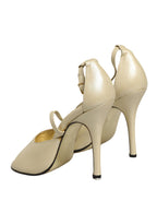 Beige Leather Stiletto Heels Sandals Shoes
