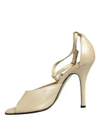 Beige Leather Stiletto Heels Sandals Shoes