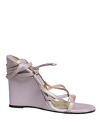 Purple Leather Wedge Heels Sandals Shoes
