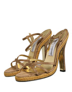 Brown Braided Ankle Strap Heels Sandals Shoes