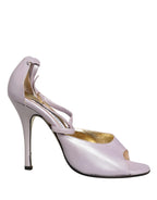 Purple Leather Open Toe Heels Pumps Shoes