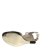 Gold Silver Leather Wedge Heels Sandals Shoes