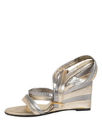 Gold Silver Leather Wedge Heels Sandals Shoes