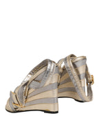 Gold Silver Leather Wedge Heels Sandals Shoes