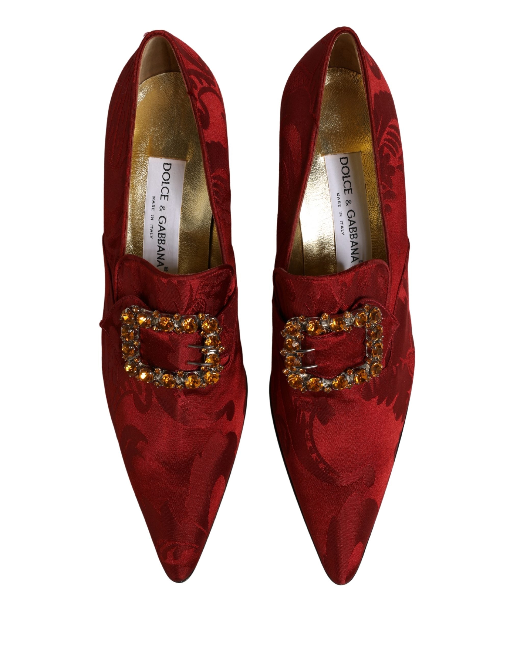 Red Brocade Crystal High Heel Pumps Shoes