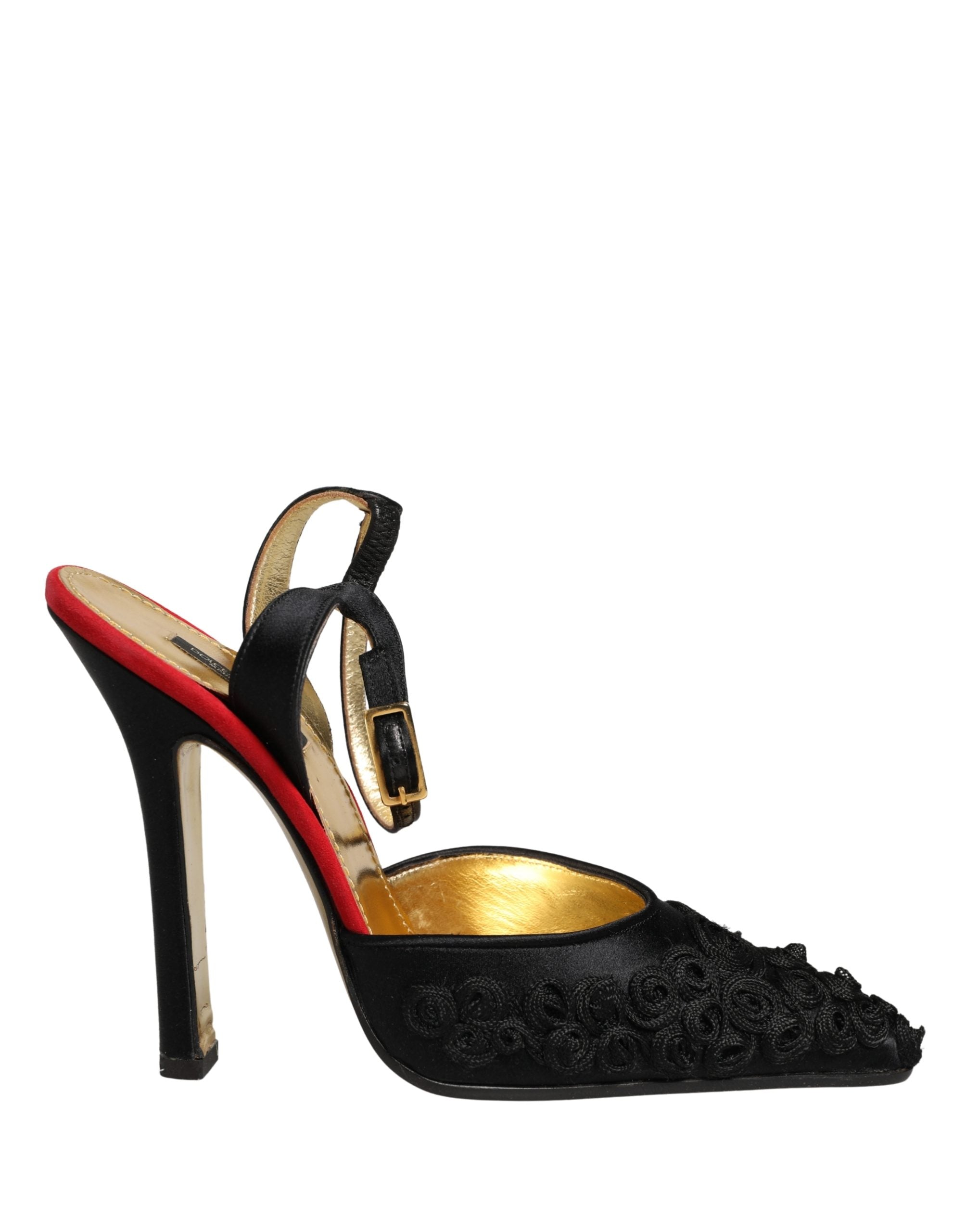 Black Satin Floral Ankle Strap Sandals Shoes