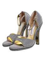 Gray High Heeled Sandals Ankle Strap Shoes
