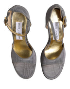 Gray High Heeled Sandals Ankle Strap Shoes