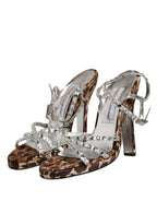 Brown Leopard Rhinestone StilettoSandals Shoes
