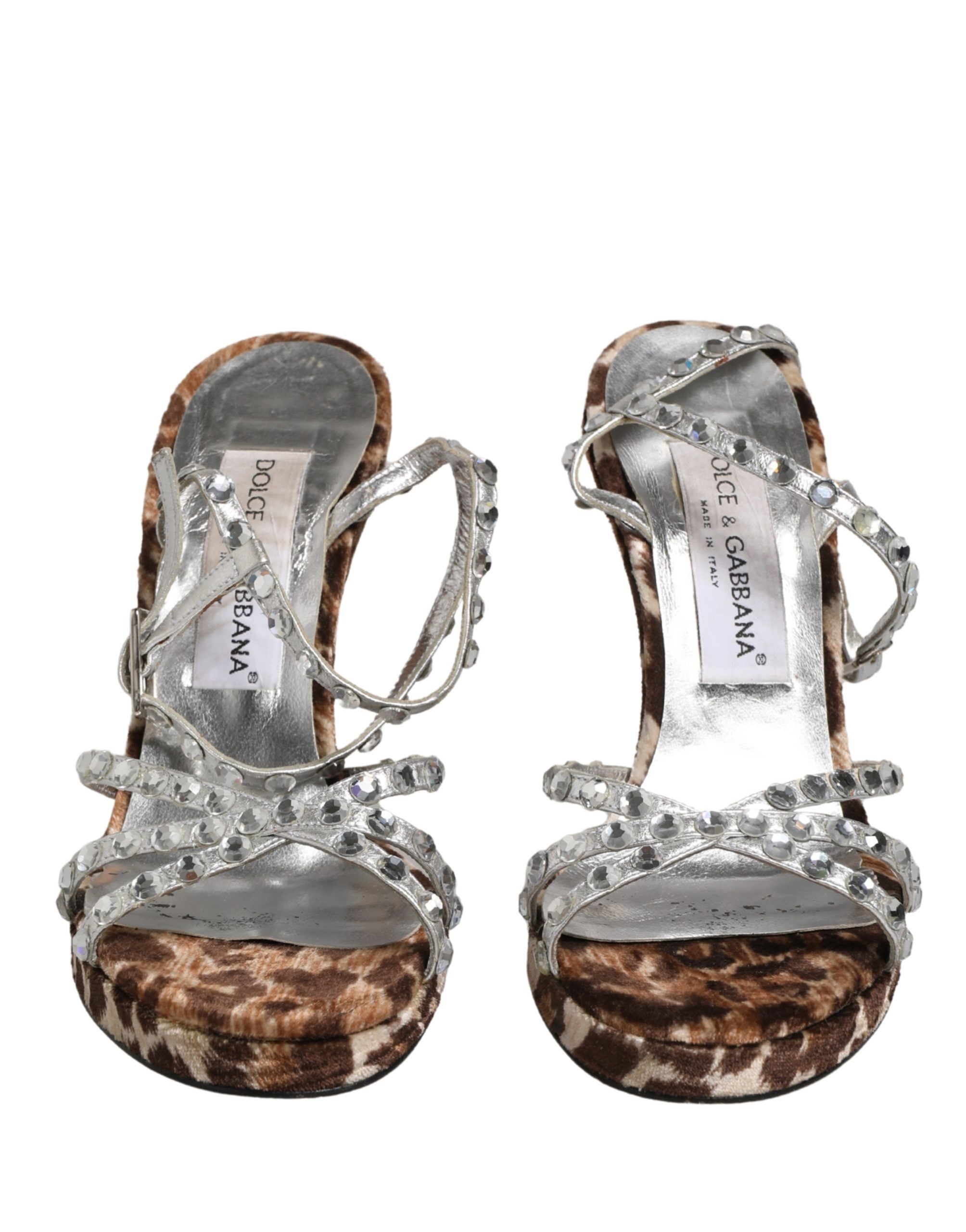 Brown Leopard Rhinestone StilettoSandals Shoes