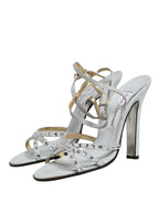 White Rhinestone High Heeled Sandals Shoes