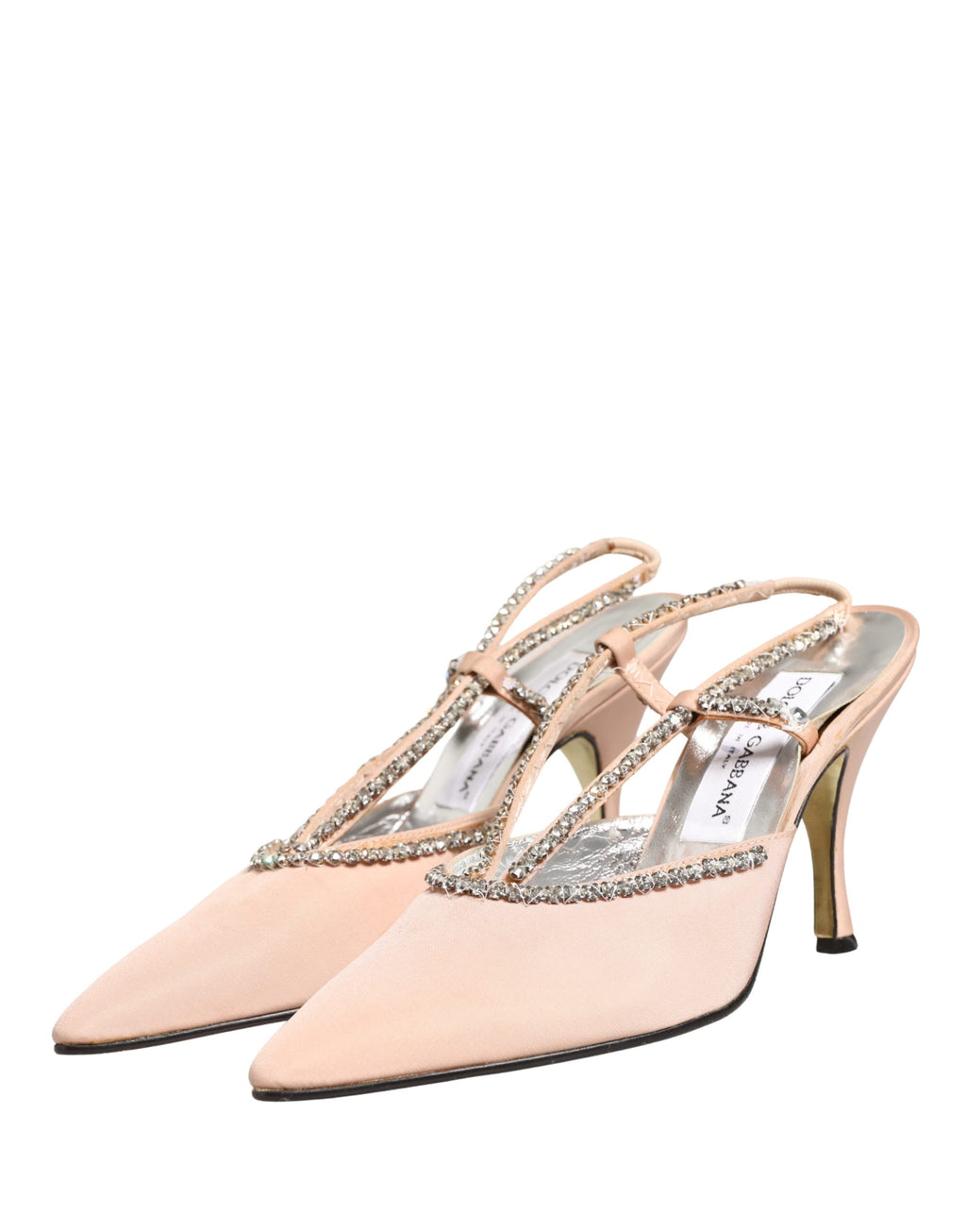 Beige Crystal Heels Slingbacks Sandals Shoes