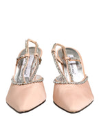 Beige Crystal Heels Slingbacks Sandals Shoes