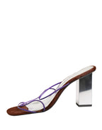 Silver Block Heels Slip On Sandals Shoes