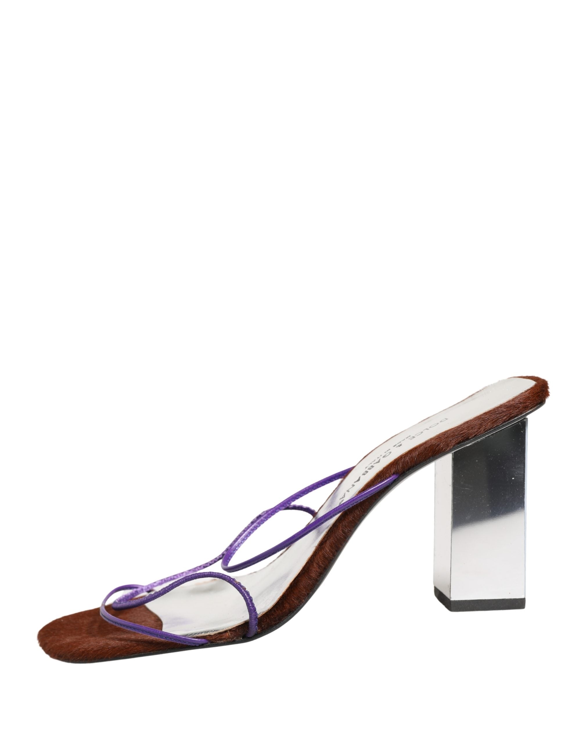 Silver Block Heels Slip On Sandals Shoes