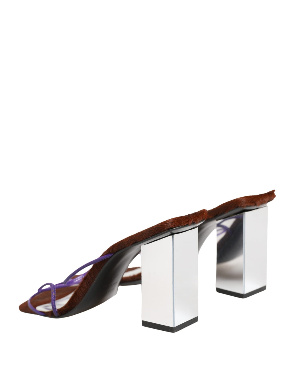 Silver Block Heels Slip On Sandals Shoes