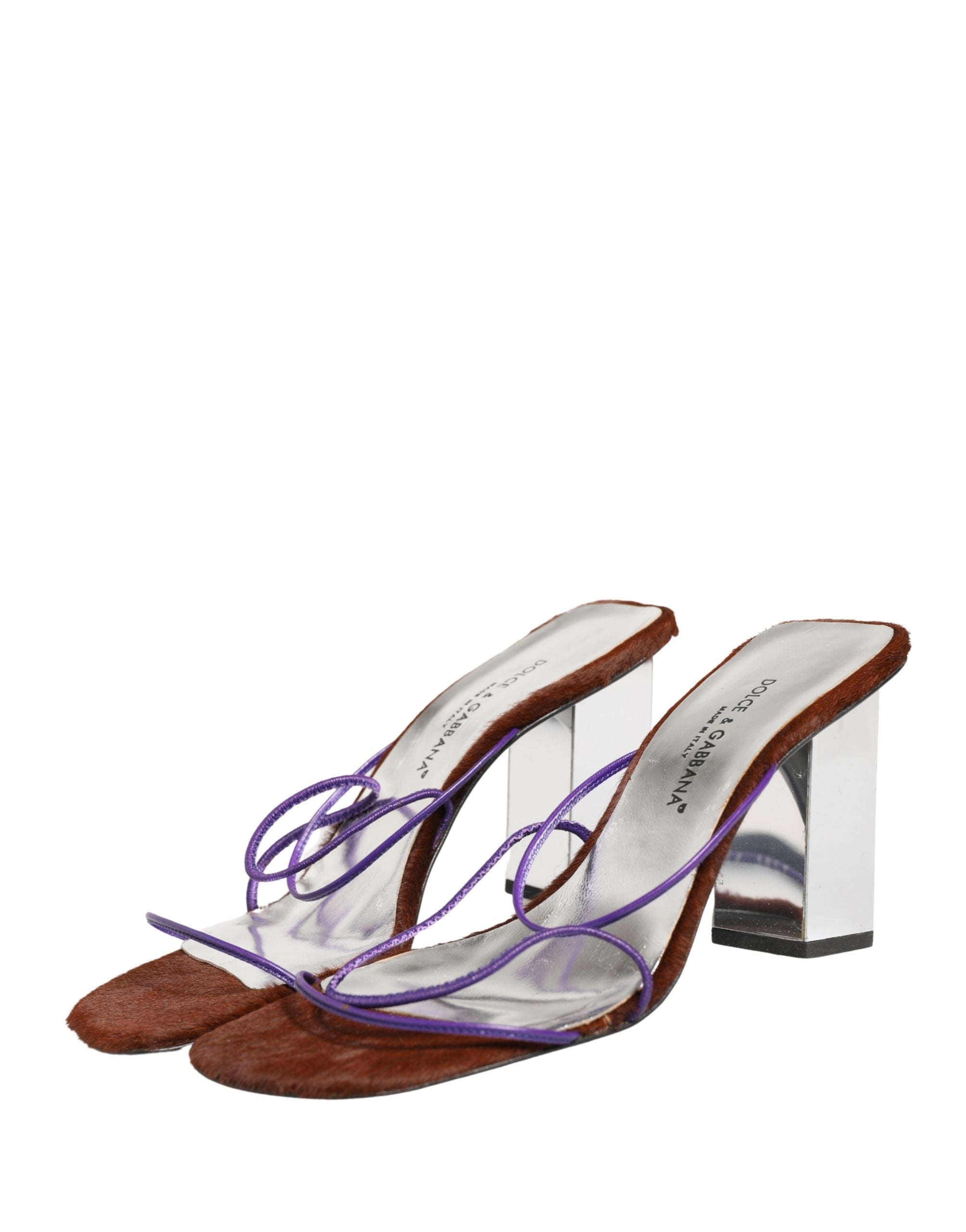 Silver Block Heels Slip On Sandals Shoes