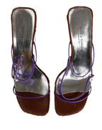 Silver Block Heels Slip On Sandals Shoes