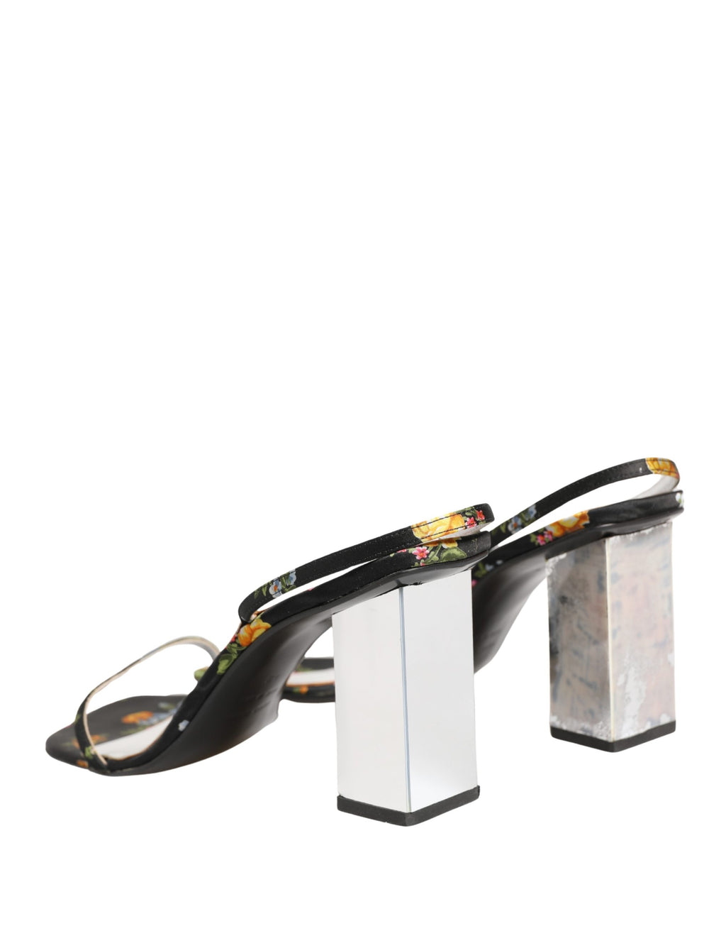 Black Silver Floral Block Heels Sandals Shoes