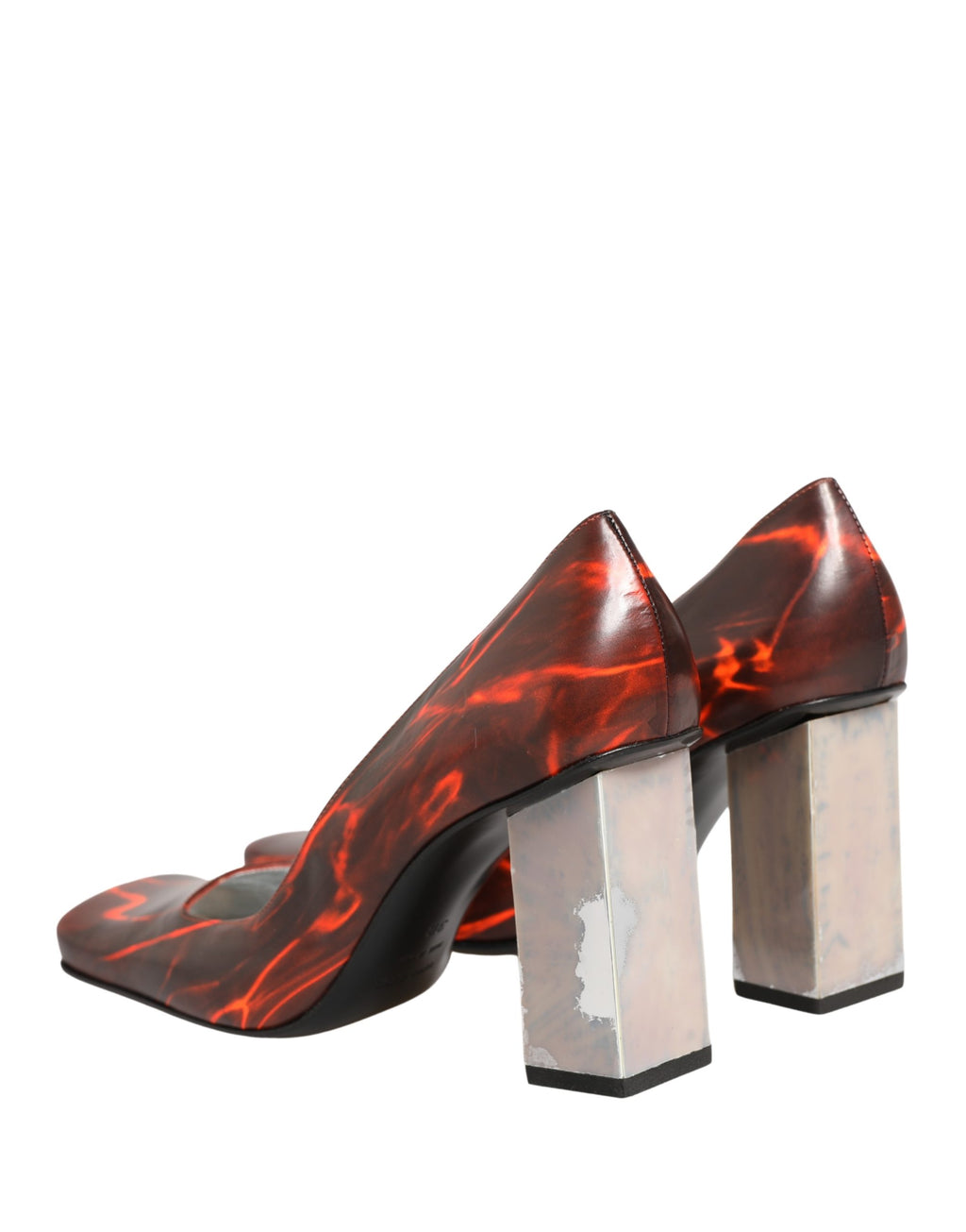 Multicolor Leather Square Toe Pumps Shoes