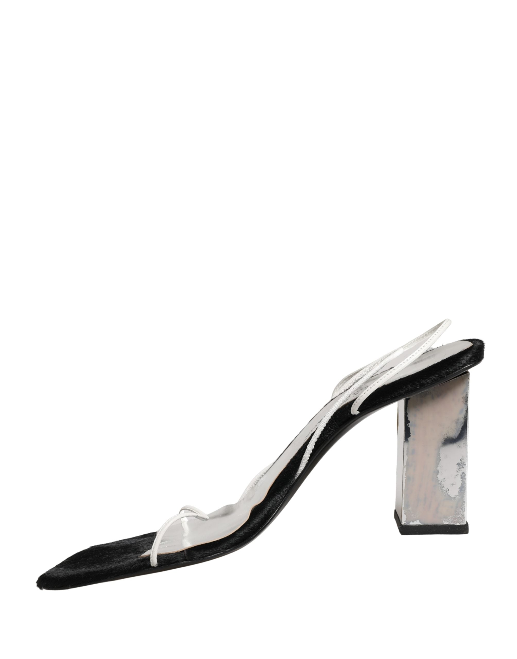Silver Black Leather Block Heels Sandals Shoes