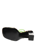 Multicolor Leather Block Heels Sandals Shoes