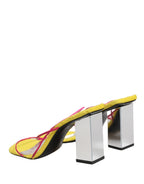 Multicolor Leather Block Heels Sandals Shoes